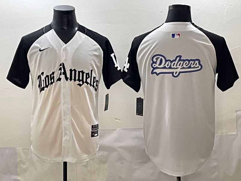 Men 2025 Los Angeles Dodgers Blank White black Five generations Joint Name Nike MLB Jersey style 52611